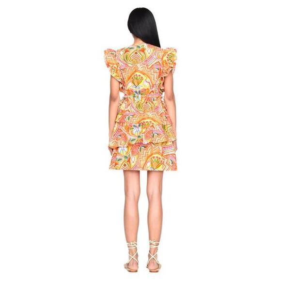 Marie Oliver Genette Ruffle Wrap Mini Dress Tango Orange Print 2G14-138-205B XS - Picture 2 of 5